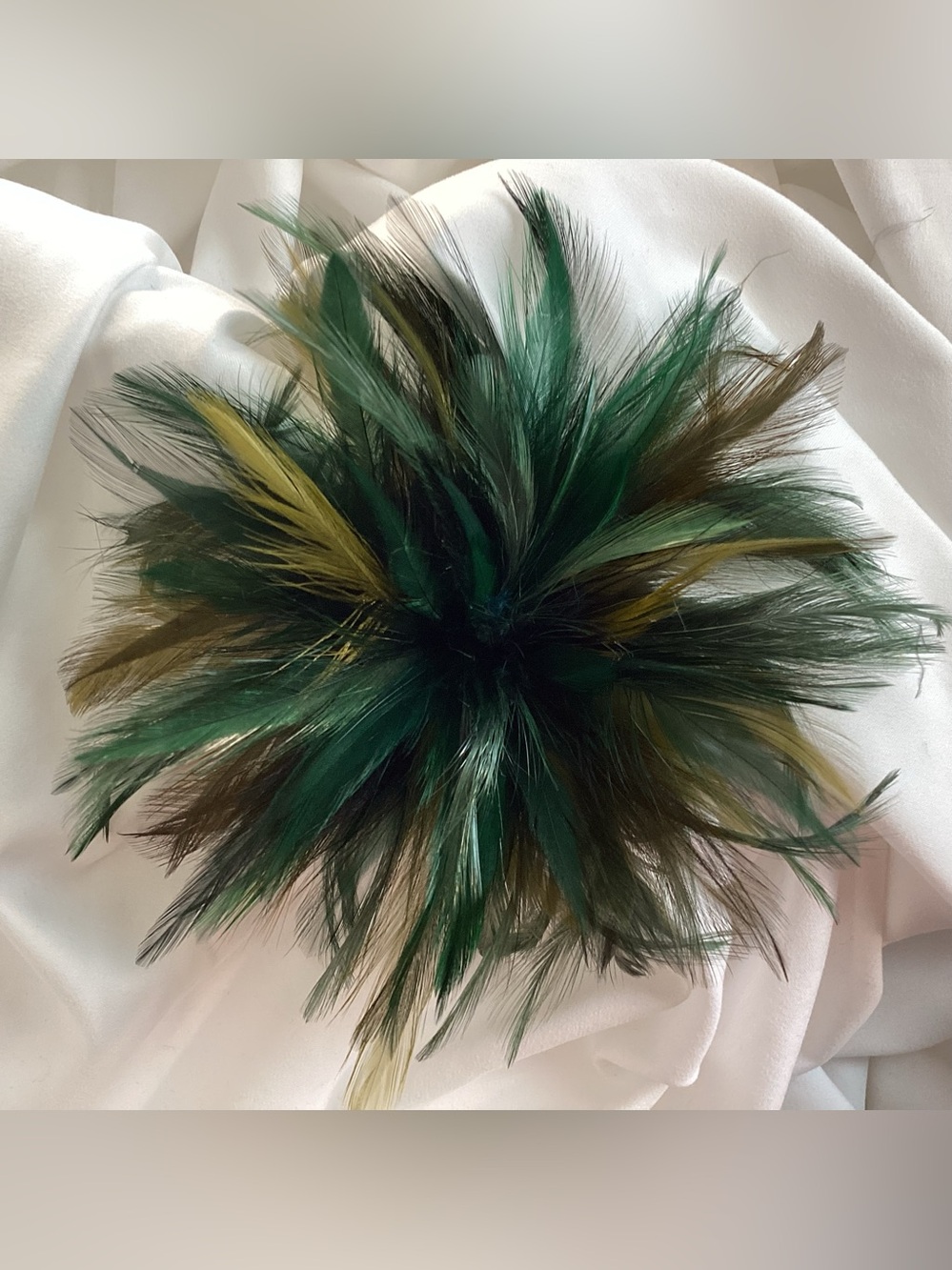 Dark forest & olive green  Feather Fascinator Hair Clip. Handmade in USA
